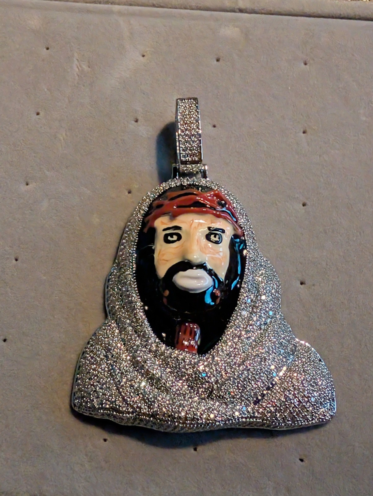 Silver Plated Pavé CZ Jesus Head Charm Pendant, Silver Tone Multicolor