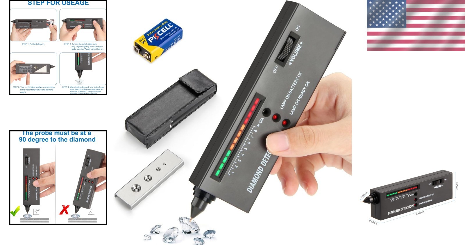 Precision Gemstone Detector – Professional Diamond Tester with Battery Included