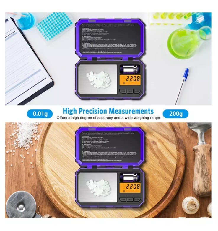 Purple Digital Pocket Scale 200g x 0.01g Jewelry Gold Gram Herb Karat Weight