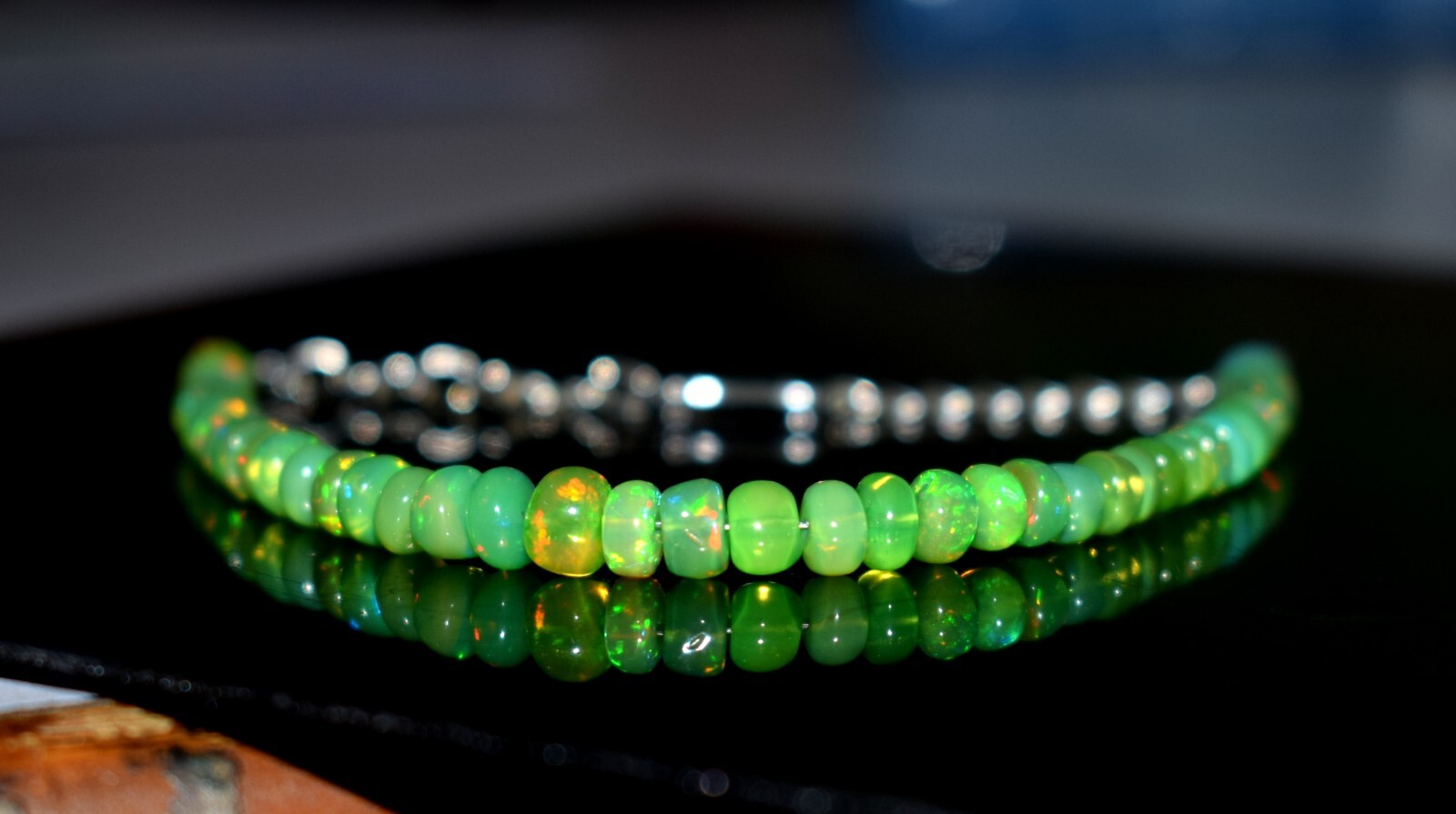 Solid 925 Sterling Silver Natural Ethiopian Opal Gemstone Beads 7″Bracelet F2091