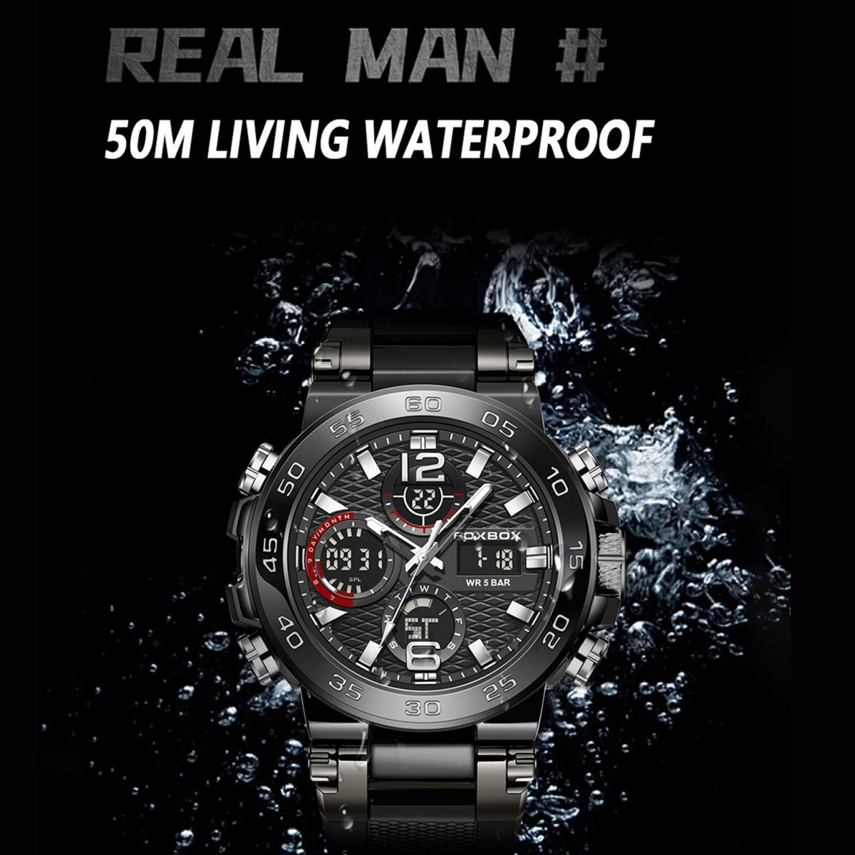 Men’s Watch Quartz Date Luminous Big Dial 5ATM Waterproof Man Casual Wristwatch