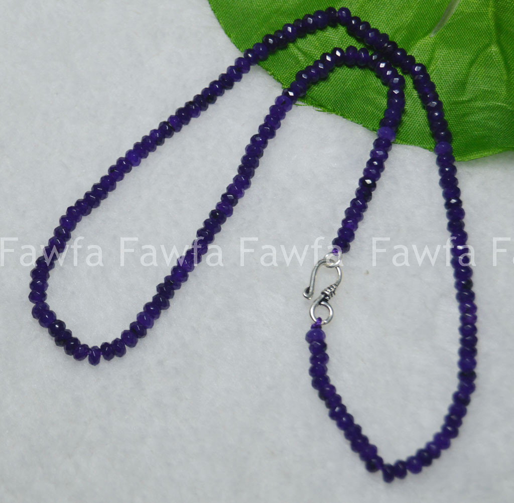 2x4mm Amethyst Faceted Roundel Gems Beads Necklace Silver Clasp 16-24″