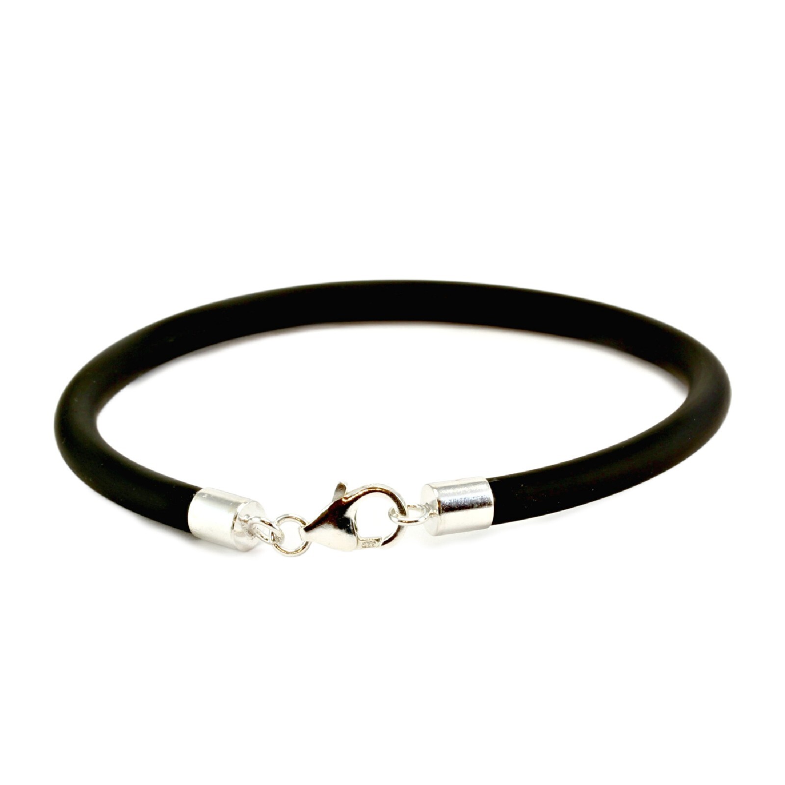 Men’s/Ladies Chunky Rubber Bracelet–5mm Durable Wristband-Sterling Silver Clasp