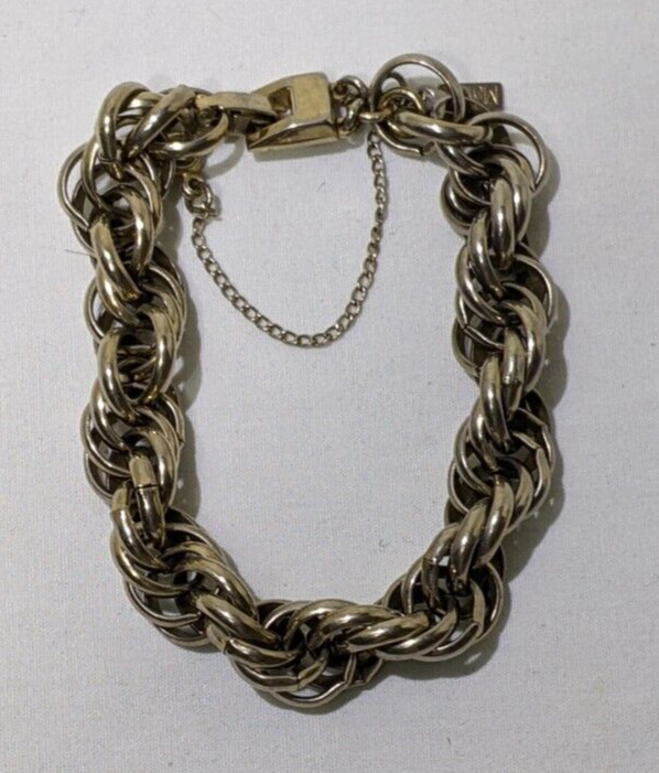 Vintage Signed Monet 7″ Gold Tone Heavy Chain Bracelet with Safety Chain Gift