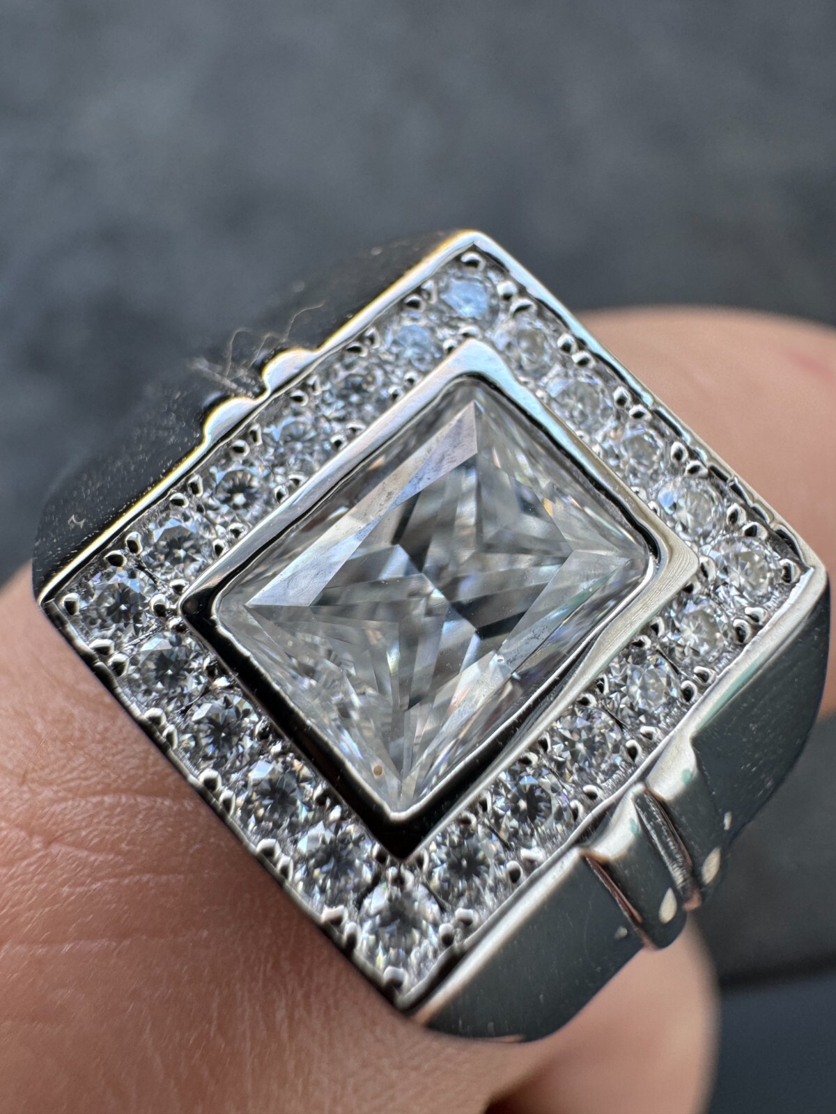 Big 2.6ct Baguette MOISSANITE Solitaire Mens Real Solid 925 Silver Ring Pinky