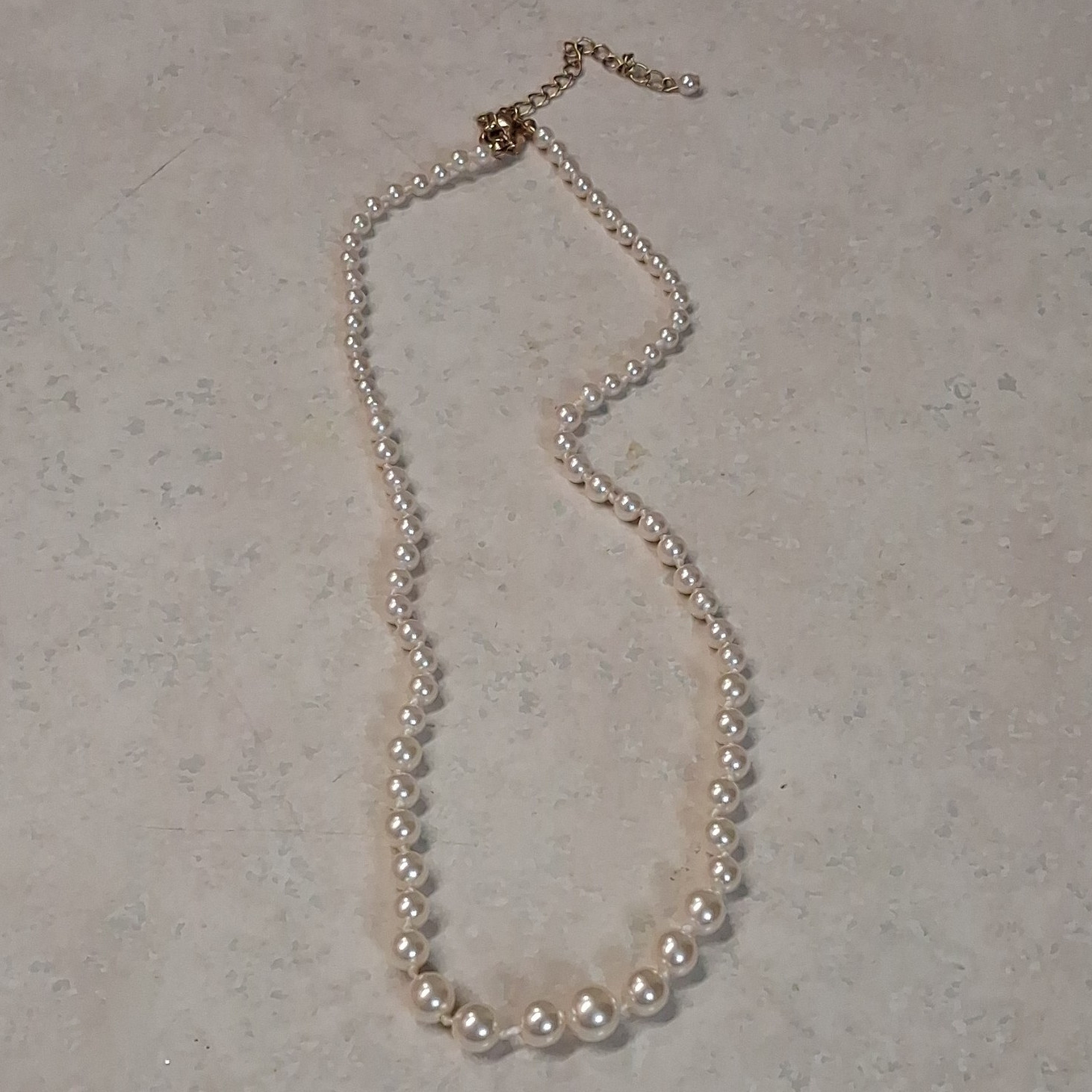 PMA White Imitation Pearl Beaded Necklace, Gold Tone, Lobster Clasp, Signed