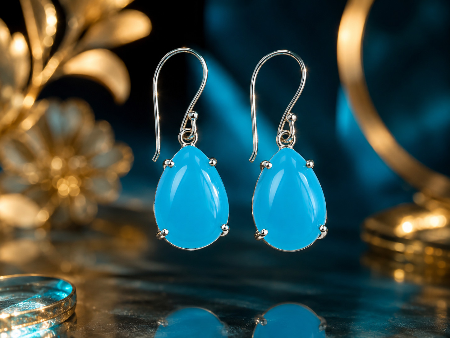 Handmade Blue Chalcedony Earrings 925 Sterling Silver Boho Gift for Women