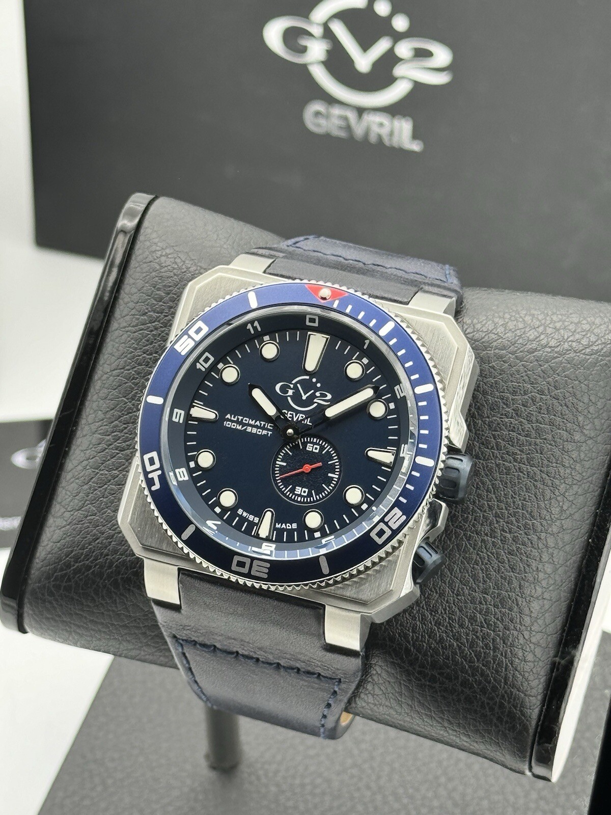 GV2 by Gevril XO Submarine 44 Swiss Automatic 4542- SW200 BLUE! *FULL SET MINT!*