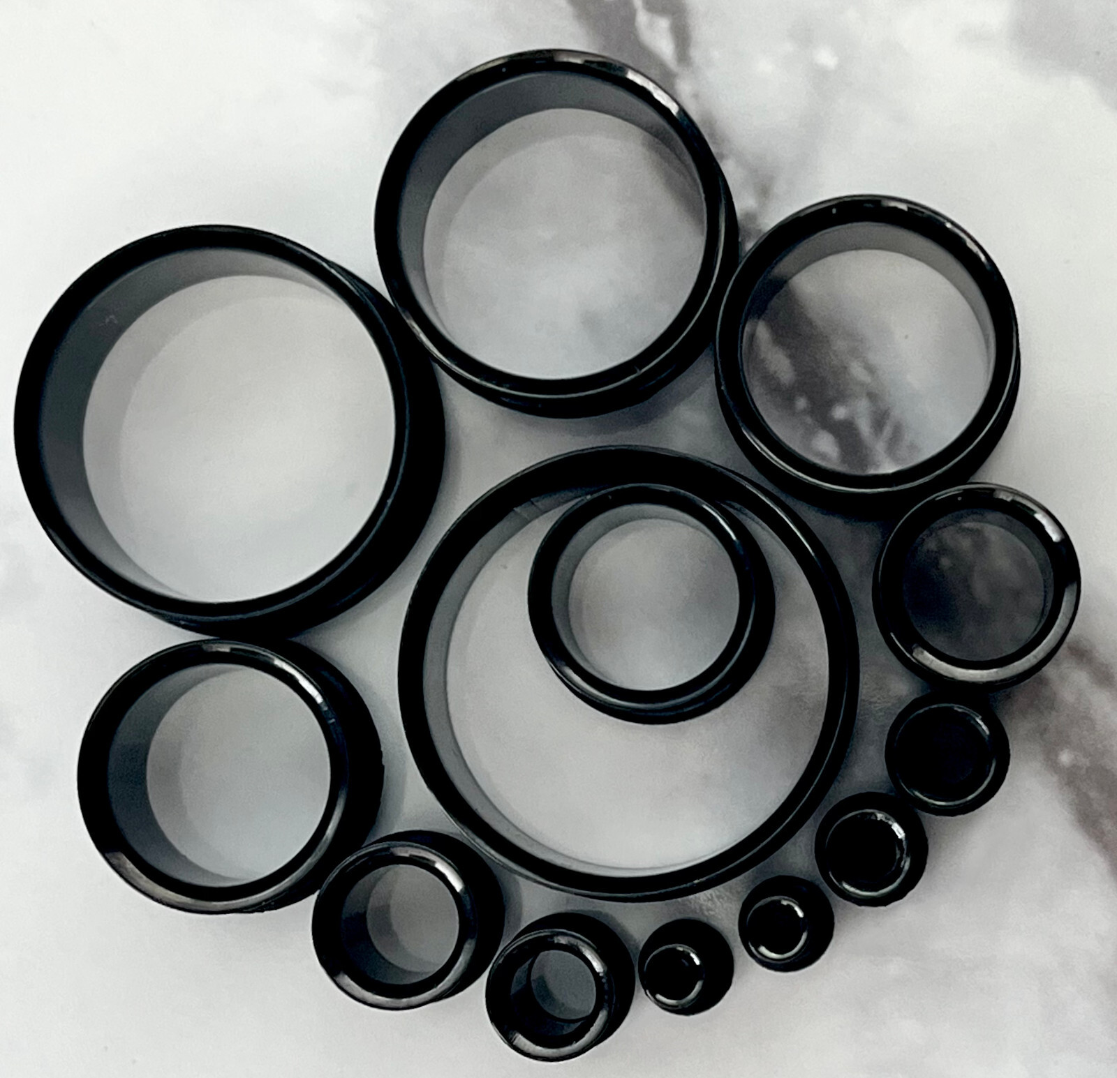 PAIR Black Single Flare Tunnels Ear Plugs Gauges PVD Plated Surgical Steel