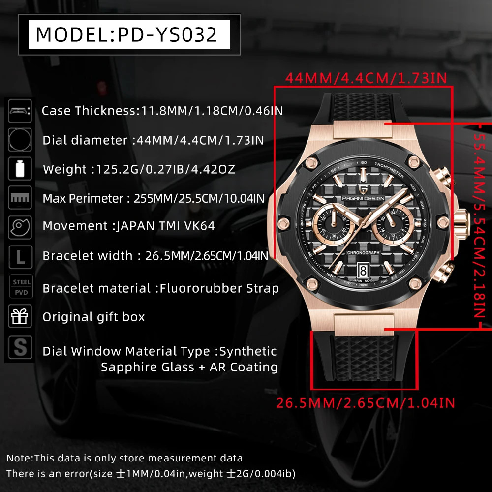PAGANI DESIGN Men’s Chronograph Watch VK64 Quartz 10ATM Rose Gold Sport Watch