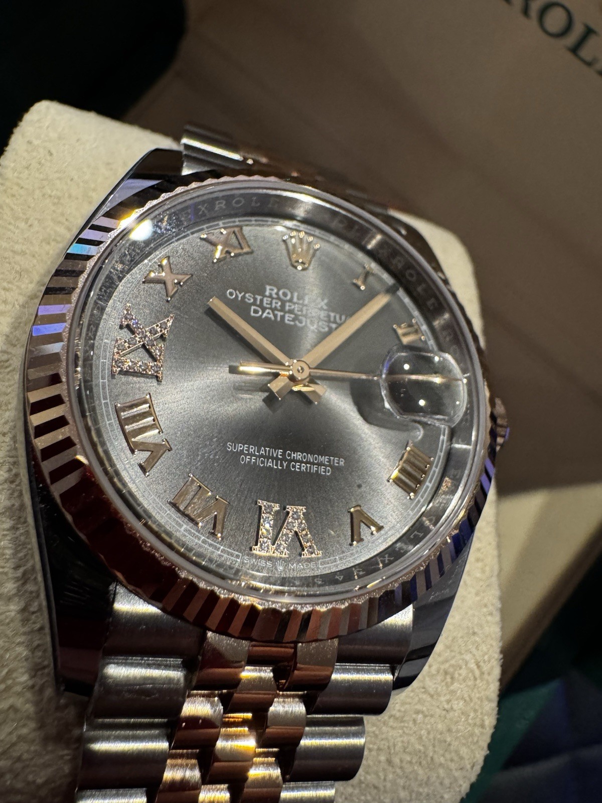 Rolex Datejust 36mm Slate Roman Dial Two-Tone Rose Gold Jubilee Watch 126233