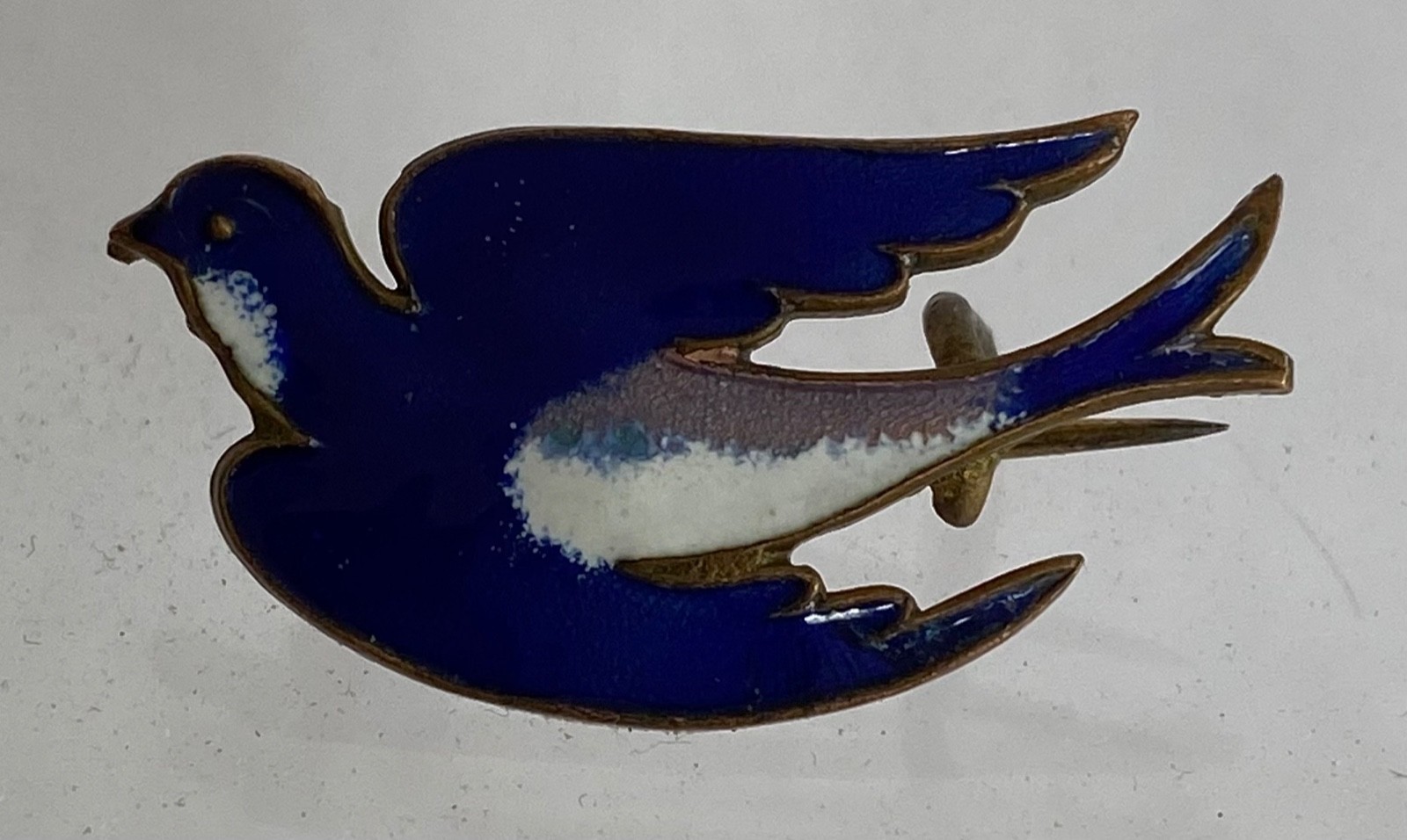 Vintage Blue Enamel Dove Swallow Bird Brooch Pin Badge c1960s