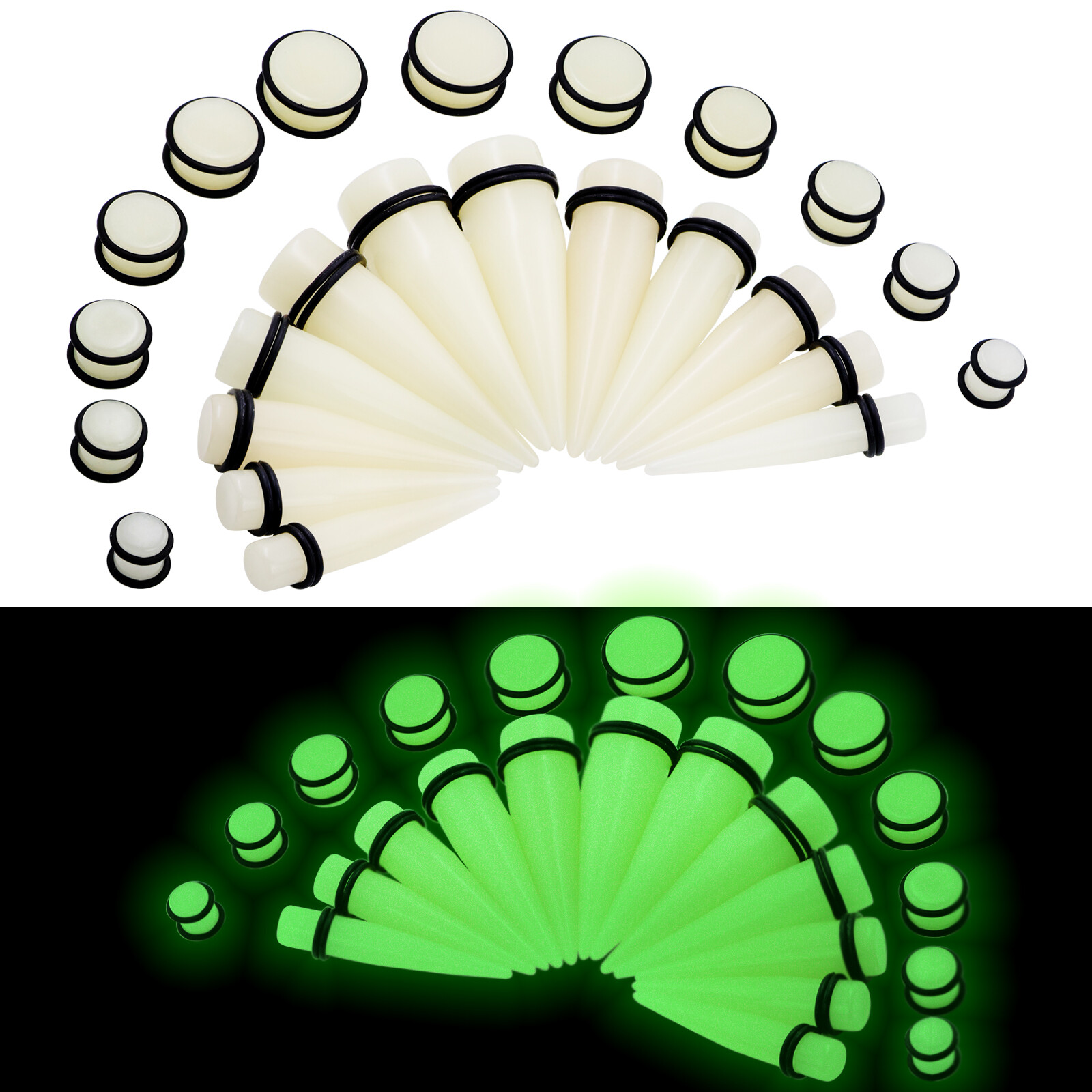 36Pcs Stretching Taper Kit Plug Ear Gauges Glow in the Dark Piecring Jewelry Set