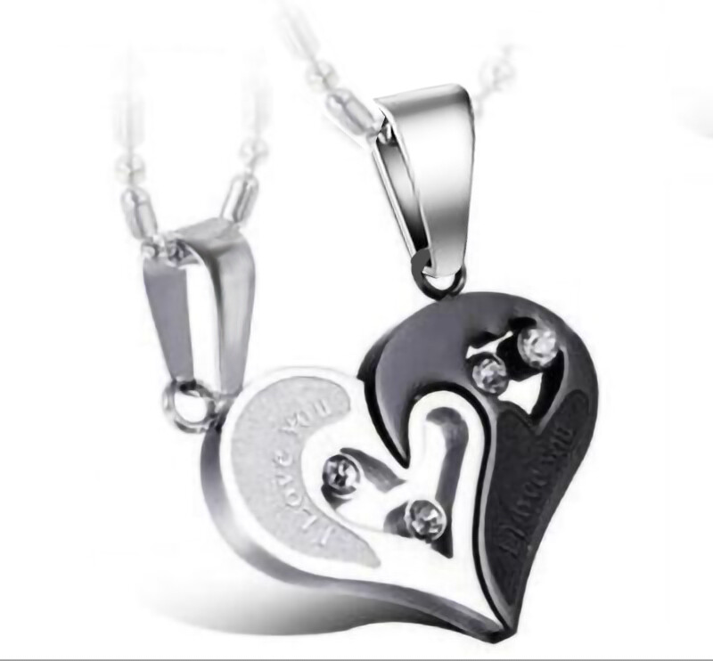 Hers His Stainless Steel I Love You Heart Men Women Couple Pendant Necklace 2 pc