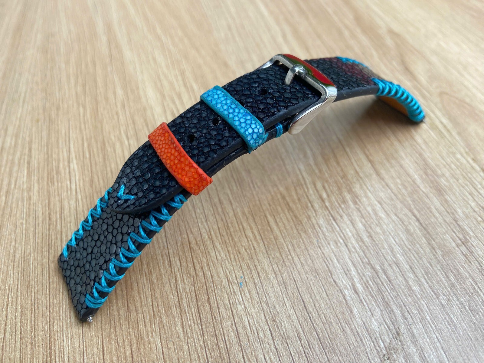 Black Stingray Leather Watch Strap Band, Size 18mm 19mm 20mm 21mm 22mm 24mm 26mm