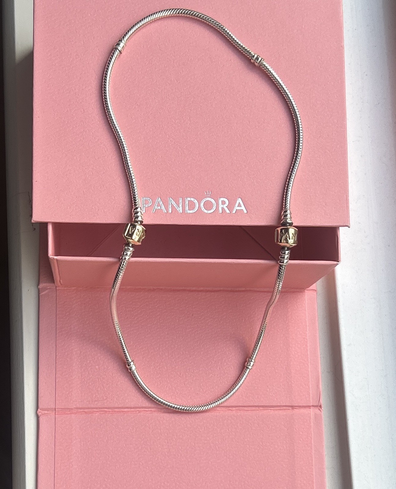 PANDORA necklace 925 silver/ 585 14k gold Two Tone Snake Chain 14k Gold 46cm.