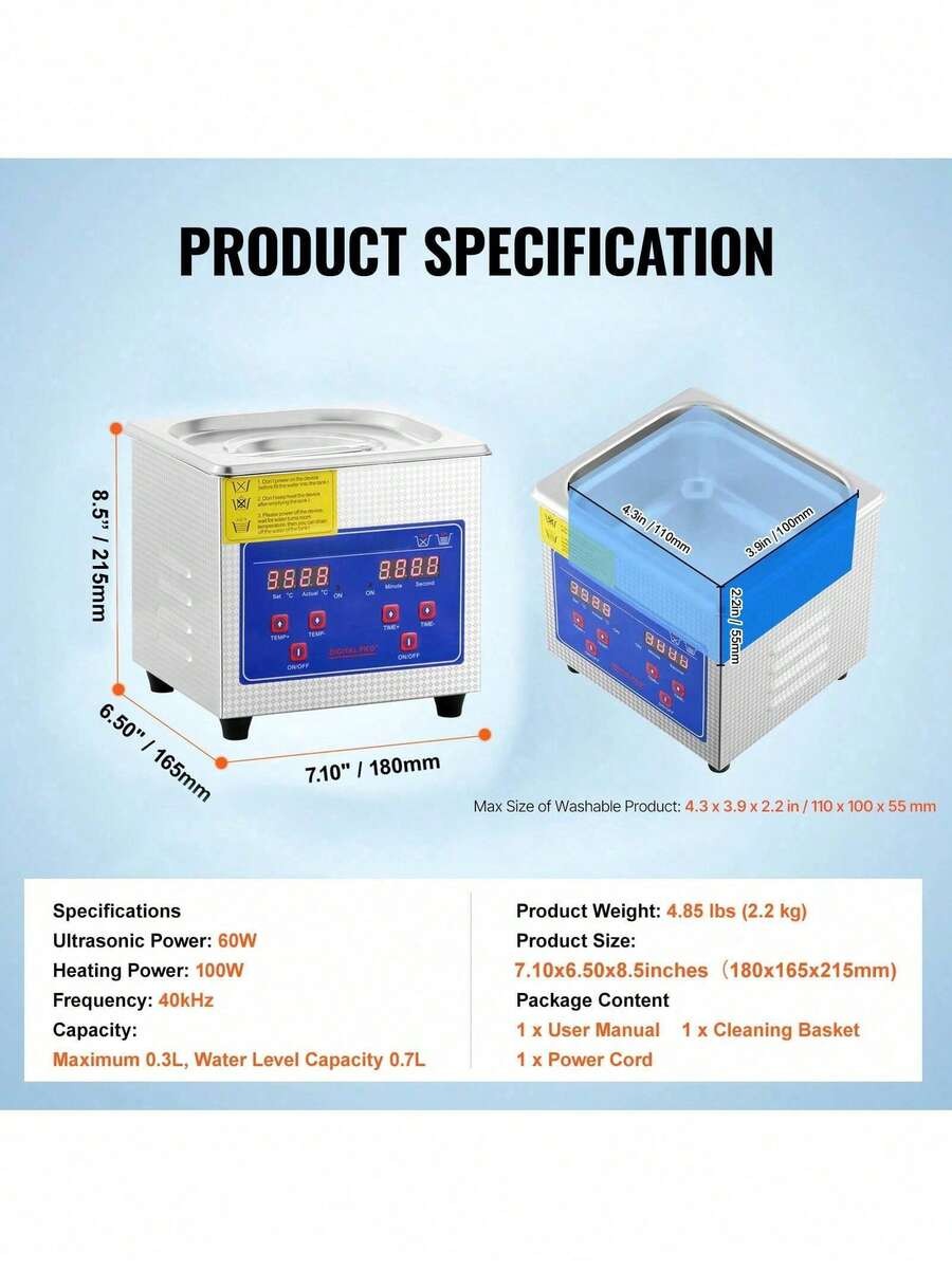 Cleaner 1.3L Professional Ultrasonic Cleaner With Digital Timer 40kHz Excellent