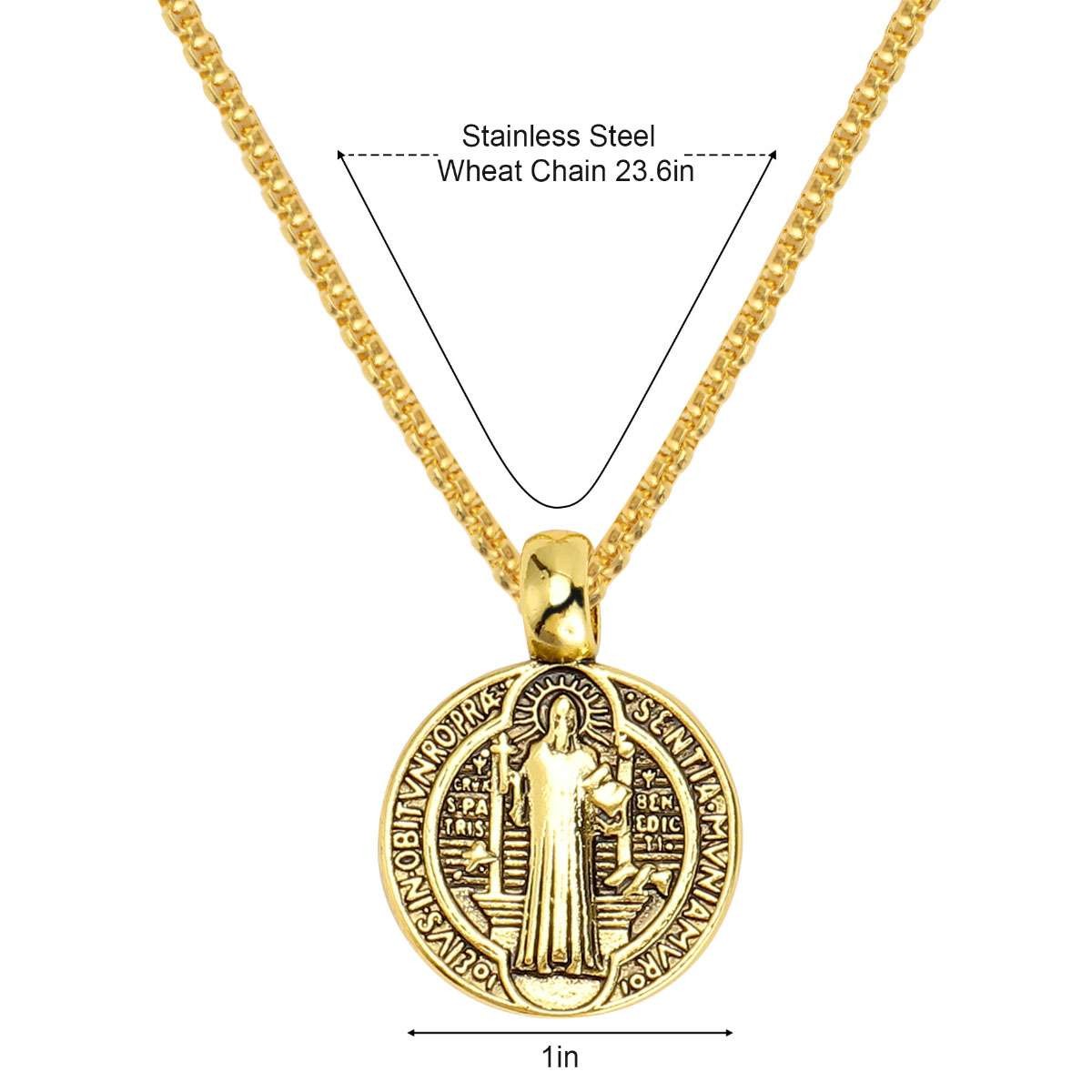 Saint St Benedict Medal Necklace Pendant Stainless Steel Crucifix Cross Exorcism