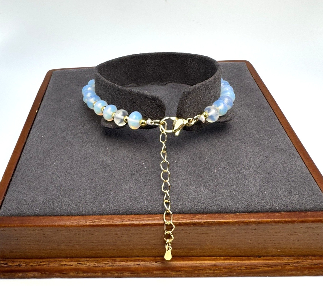 Luminous Opalite Rondelle Beaded Bracelet 20.00ctw Goldtone 7-9″ Adjustable Gift