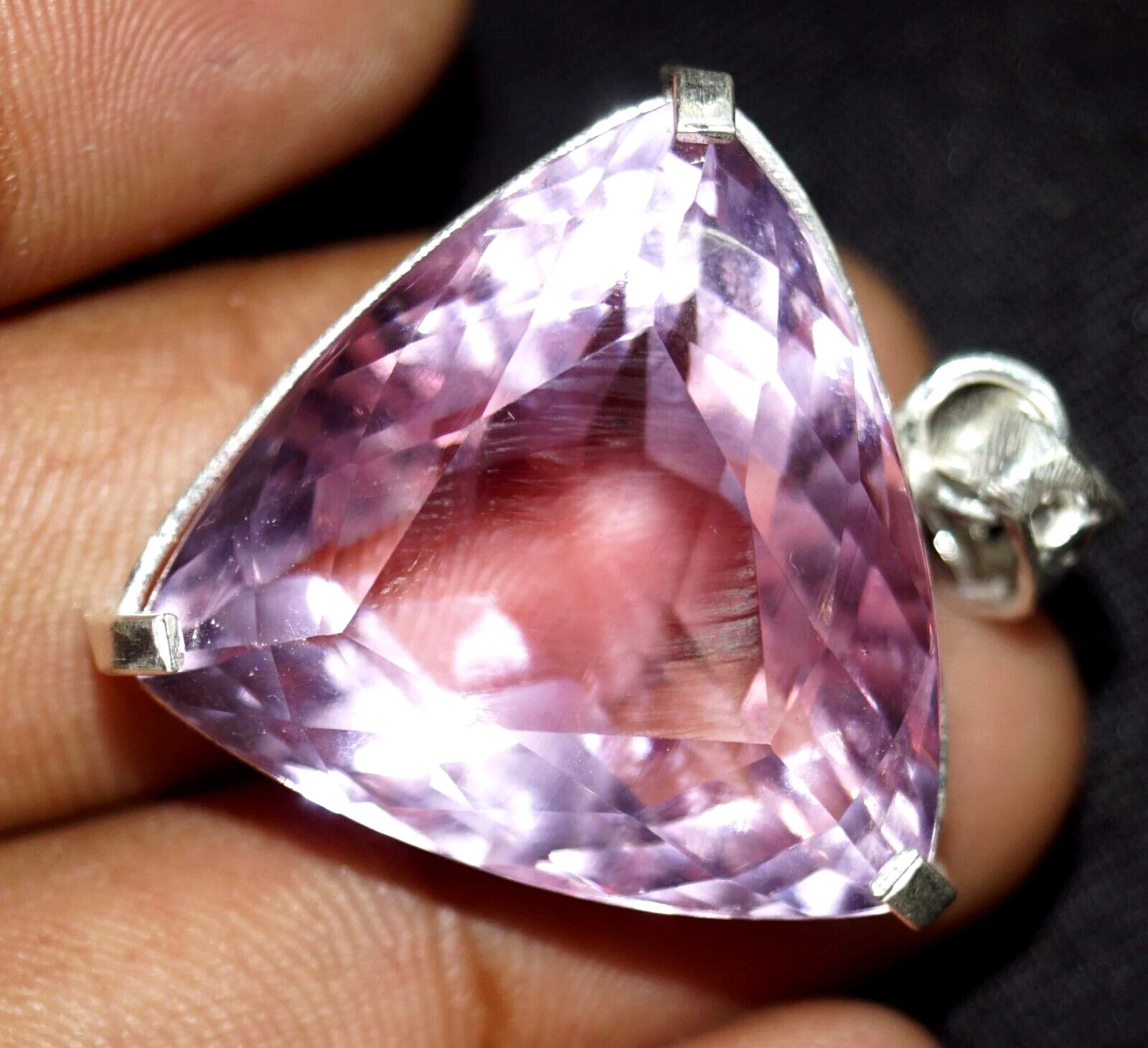 Natural 120 Ct Pink Topaz Trillion Certified Gemstone 925 Solid Silver Pendant