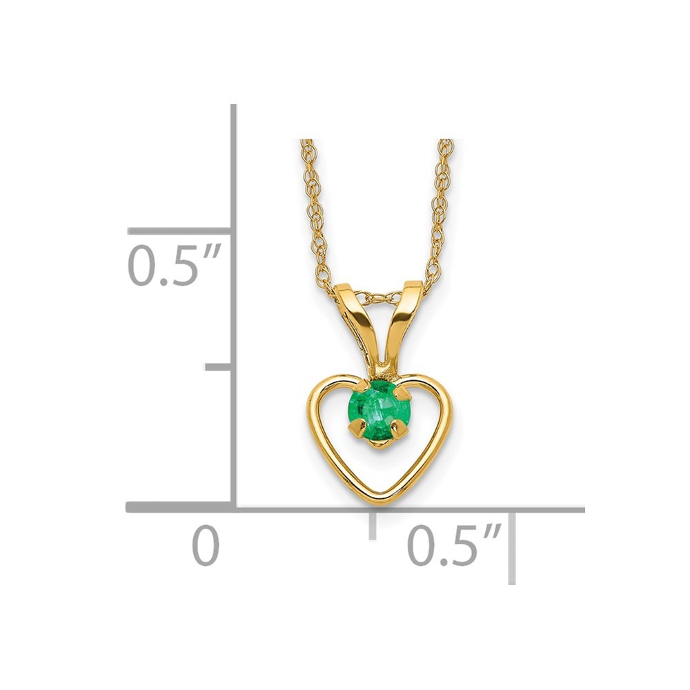 10k Yellow Gold 3mm Emerald Heart Birthstone Necklace 15″