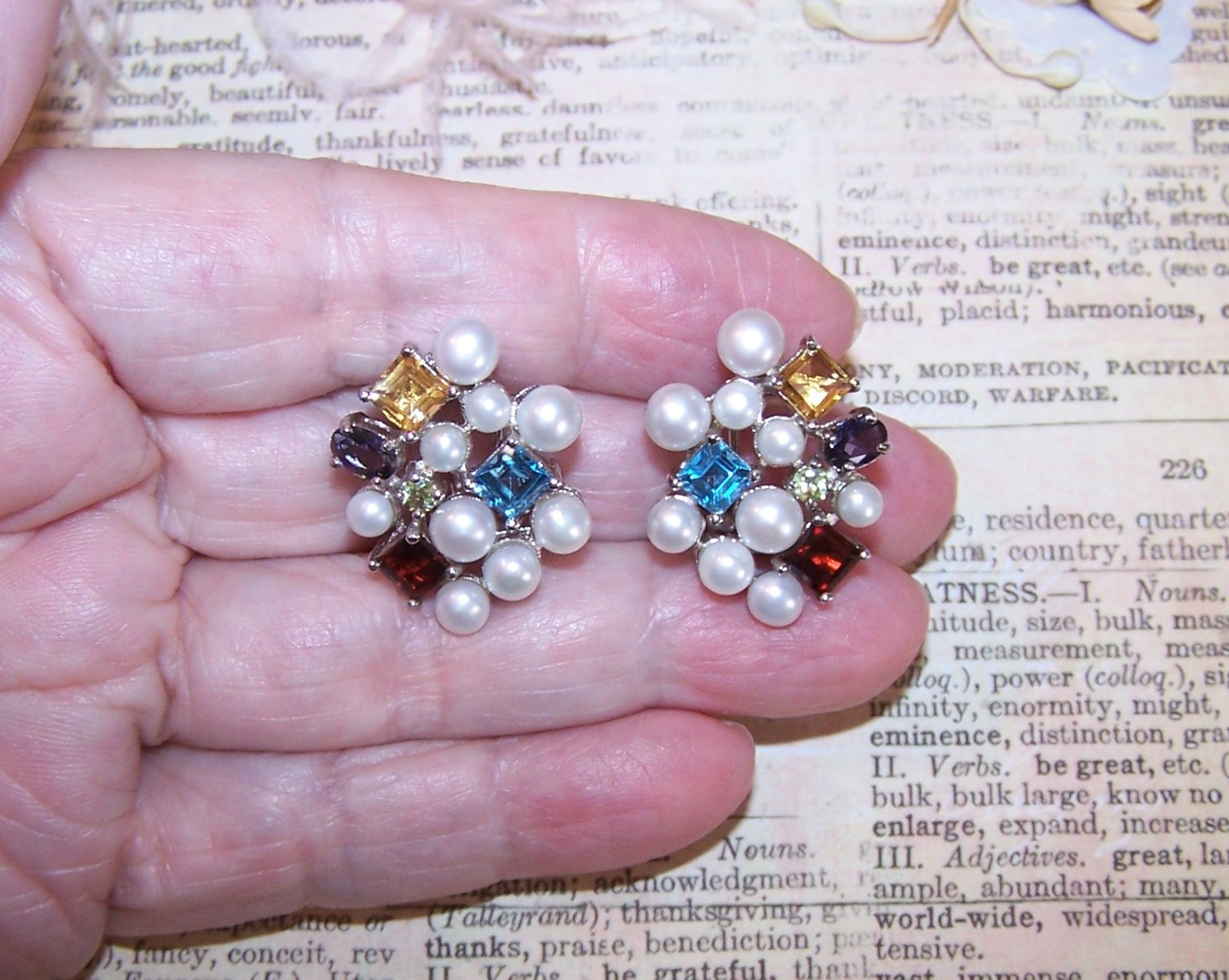 ROSS SIMONS Sterling Silver Cultured Pearl and Multi Gemstone Earrings