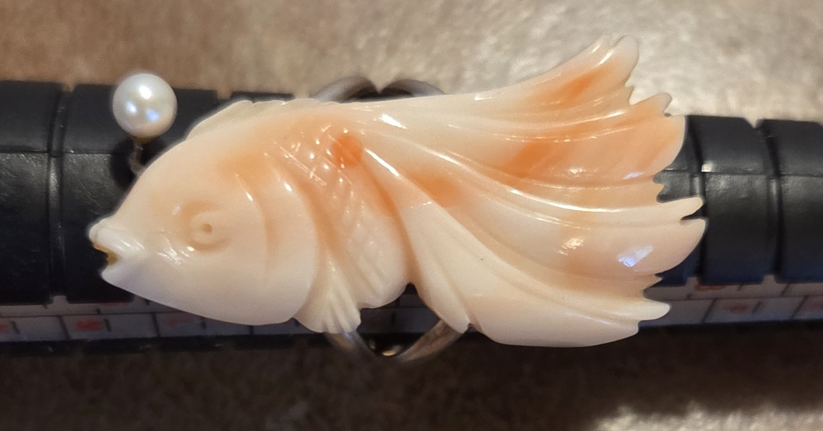 Hawaiian Pink & Angel Skin Coral Koi Fish Sterling Silver Small Ring