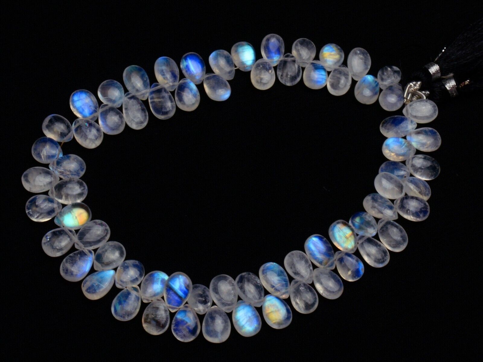Natural Gem Blue Fire Rainbow Moonstone 9×6 to 10x7mm Pear Briolette Beads 10″