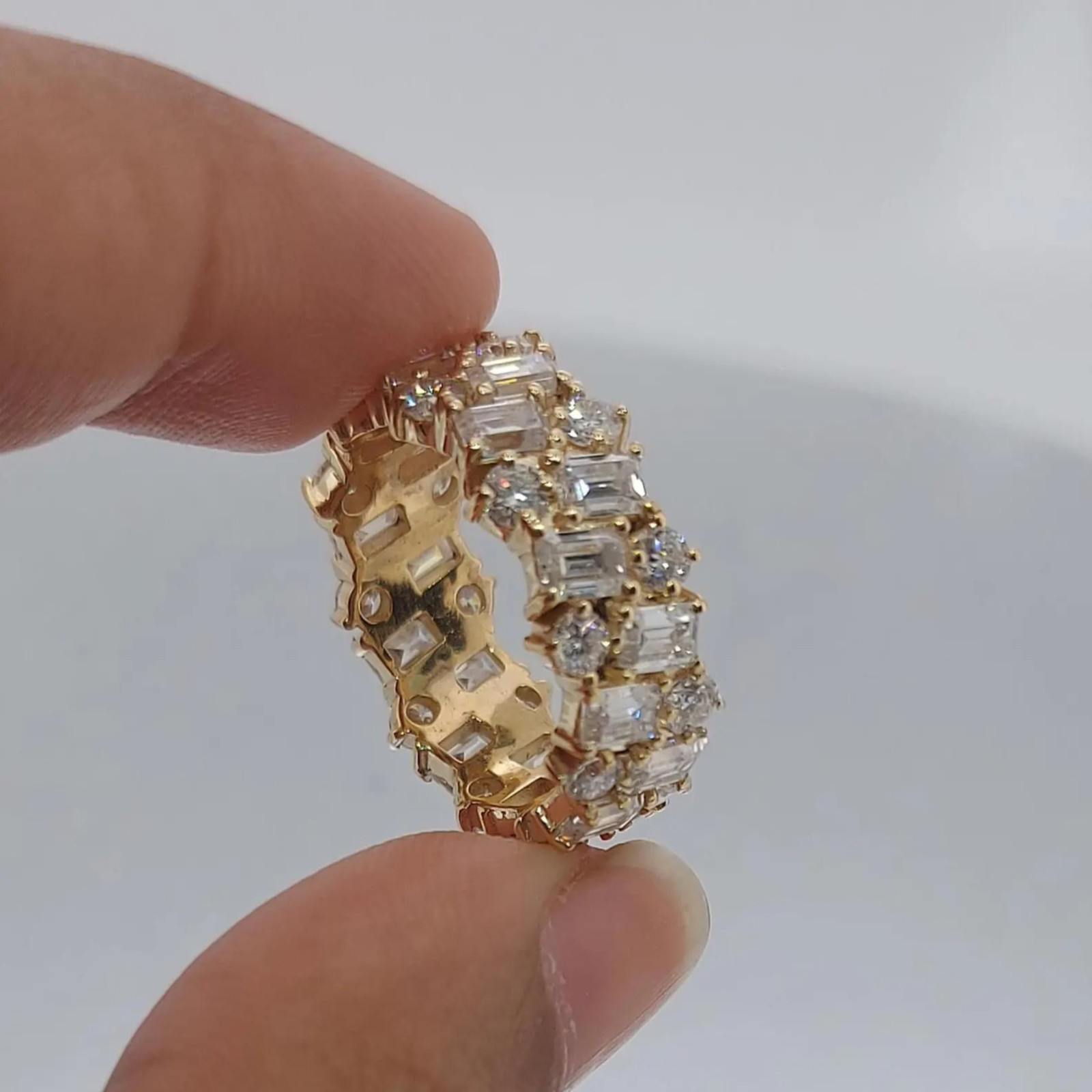 3.20 TCW Baguette and Round Cut Lab Grown Diamond Full Eternity Band | 14k Gold