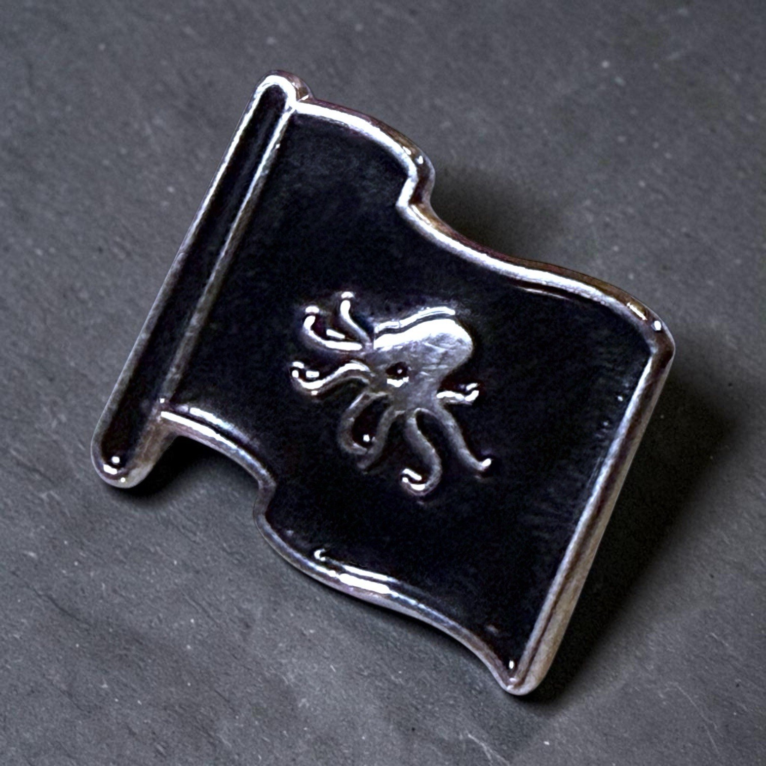 Octopus Enamel Flag Lapel Pin Unisex Black Silver Tone Pirate Nautical