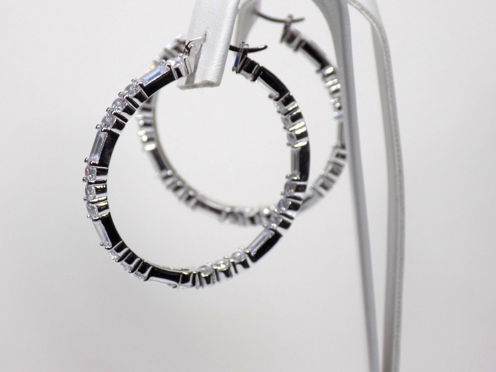 925 Sterling Silver Cubic Zirconia Hoop Earrings Inside Outside White Colorless