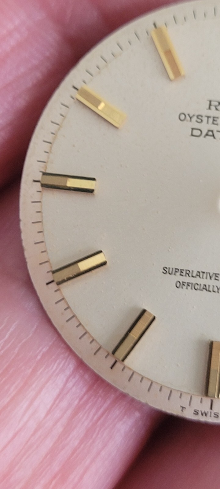 Rolex 100% genuine pie pan 36 mm non quick set 1601 dial silver rare markers!