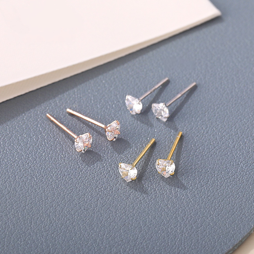 Love Heart-shaped Cubic Zirconia Solitaire 925 Sterling Silver Mini Stud Earring