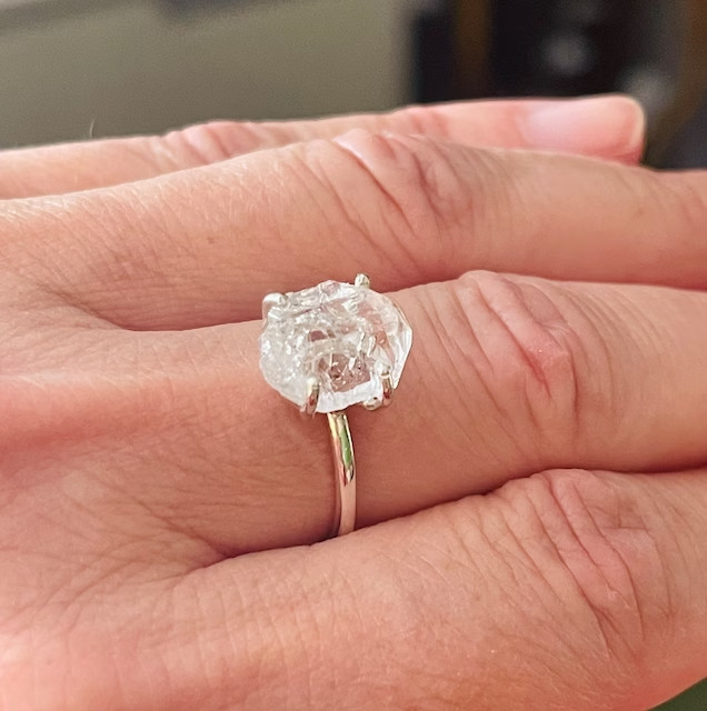 Natural Raw Herkimer Diamond Crystal 14k Gold Ring | Handmade Boho Jewelry