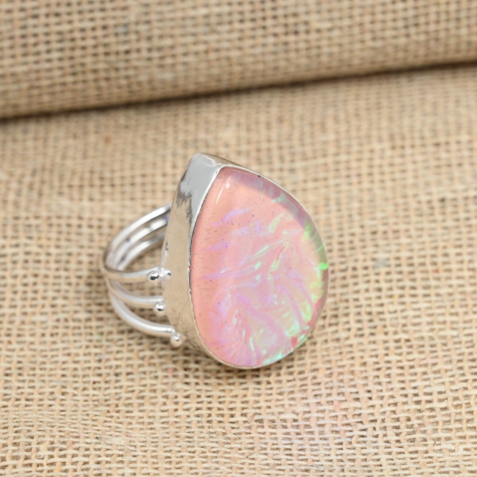 Pink Triplet Opal Gemstone Handmade 925 Sterling Silver Ring Jewelry