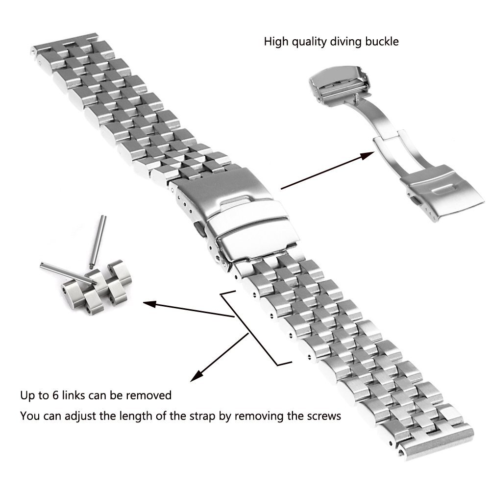 20 22 24mm Brushed Stainless Steel Watch Band Bracelet 5 Rows Engineer Wristband