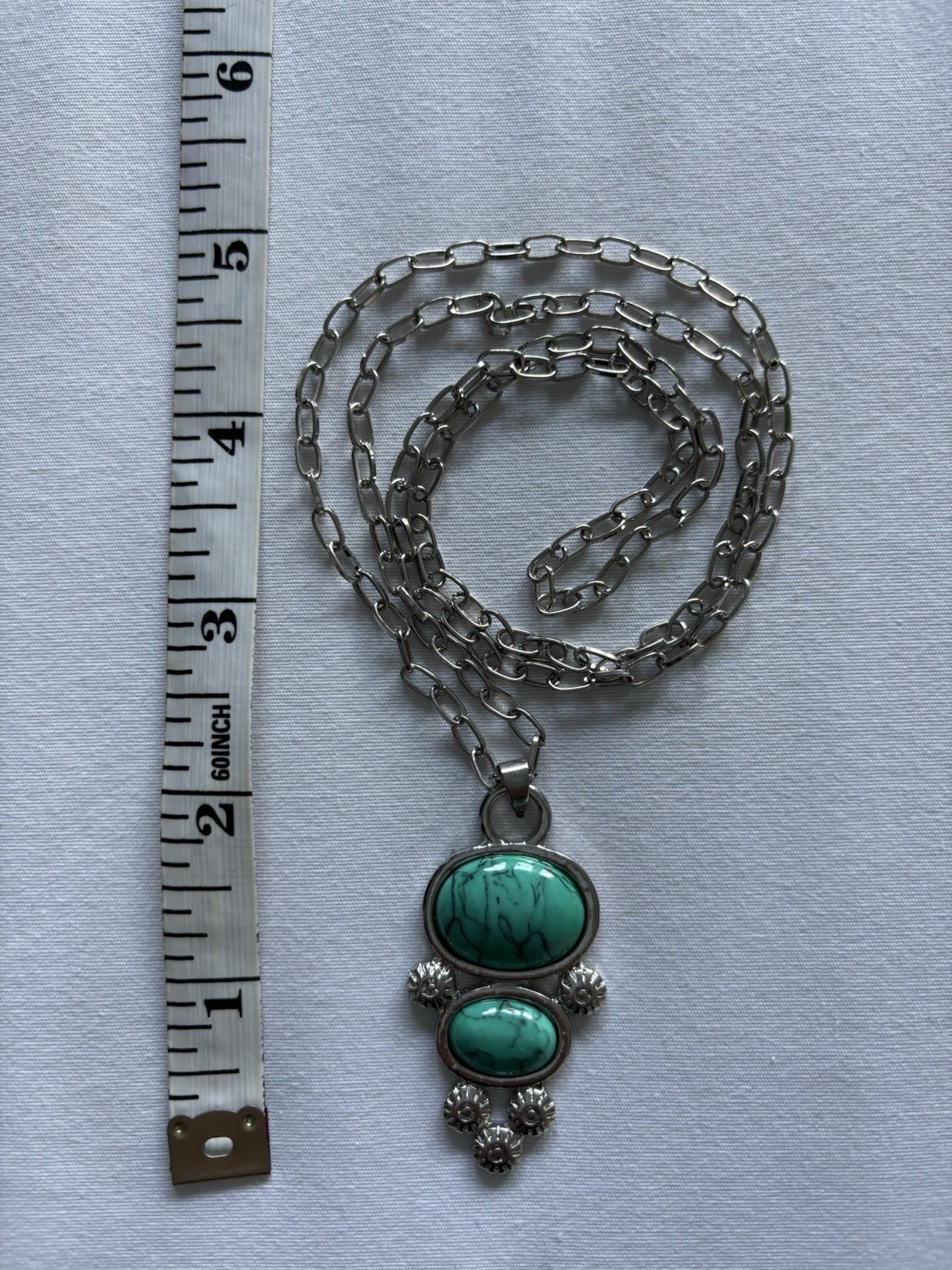 Boho Chic Vintage Style Faux Turquoise Double Tier Oval Link Pendant Necklace
