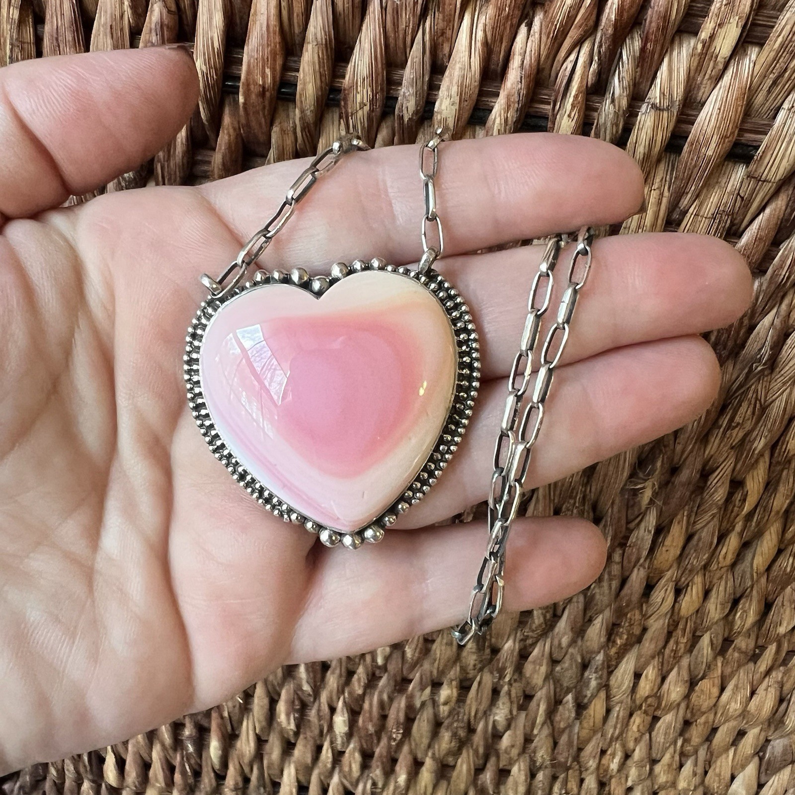 Large Queen Conch Shell Heart Necklace Sterling Silver Statement | Southwestern