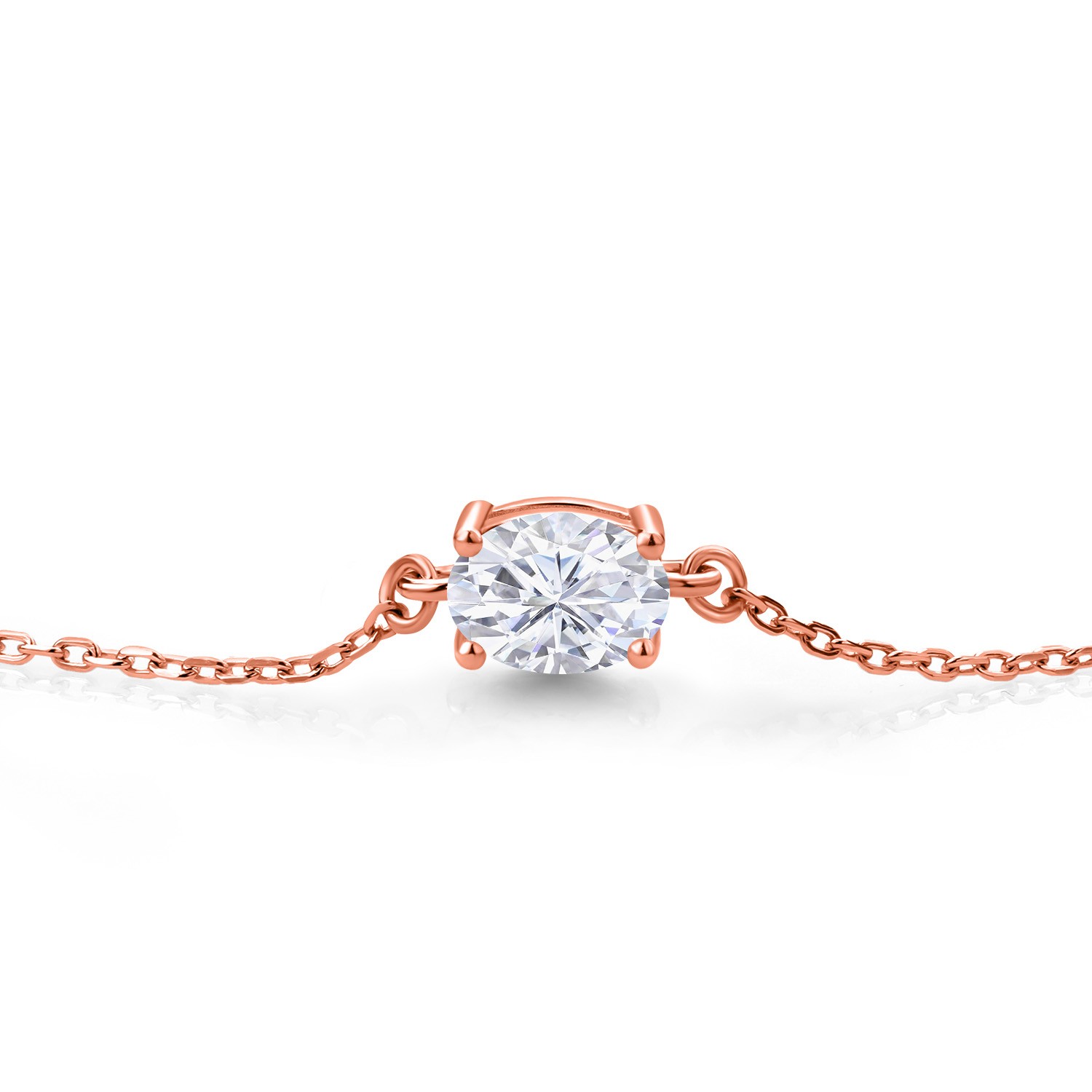 18K Rose Gold Plated Silver IJK Moissanite Solitaire Bracelet (0.90 Ct)