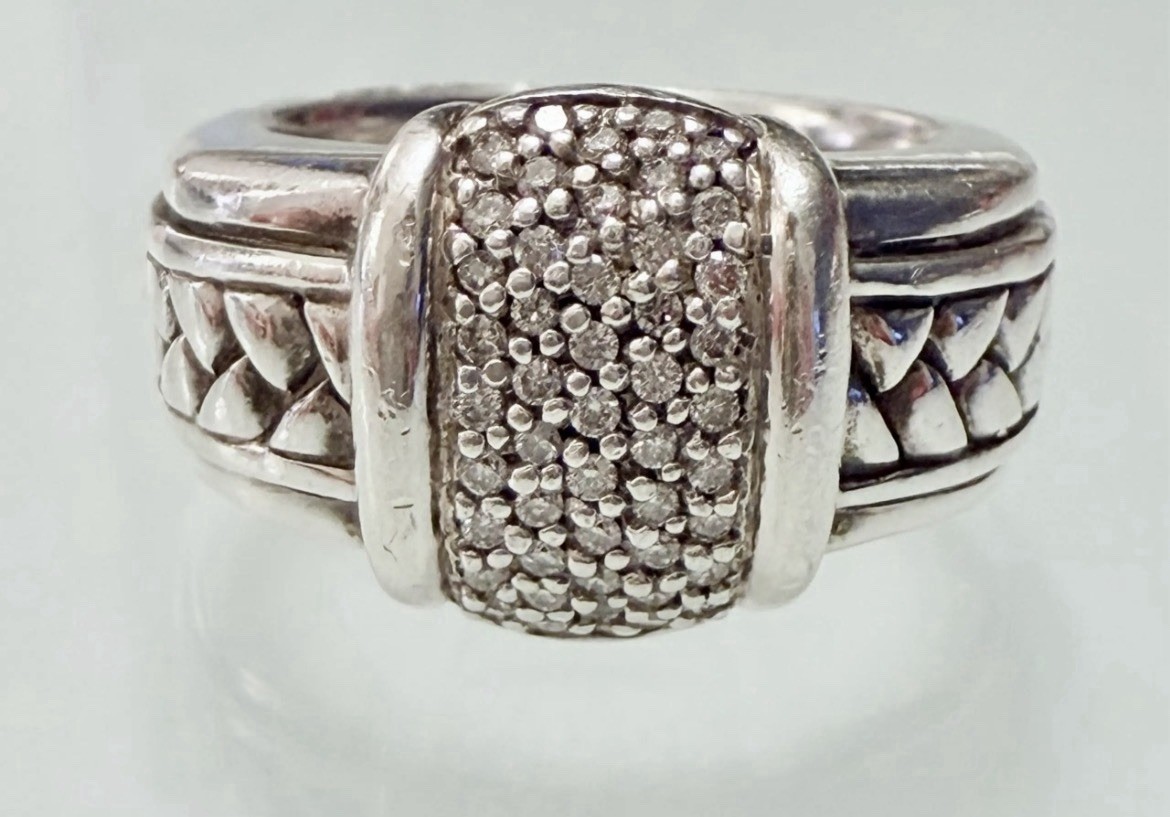Silver and Pave Diamond Ring Women’s Signed / Marked