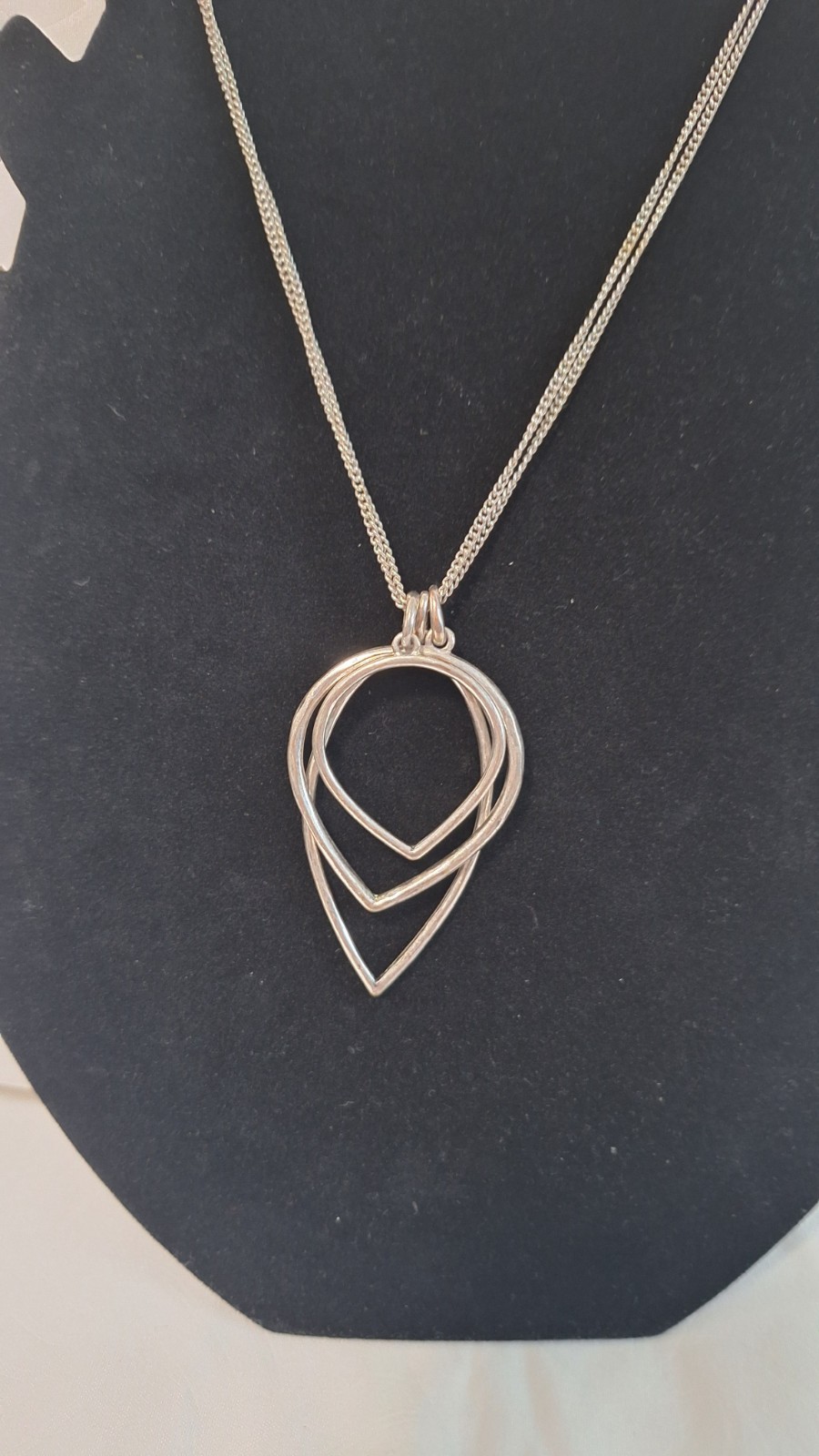 Silver Tone Double Heart Charm Pendant Metal Chain Necklace No Stone