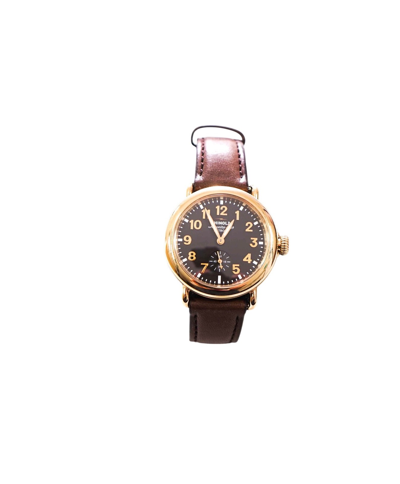 $695 SHINOLA – Gray/Brown American Leather Steel Watch – Unisex