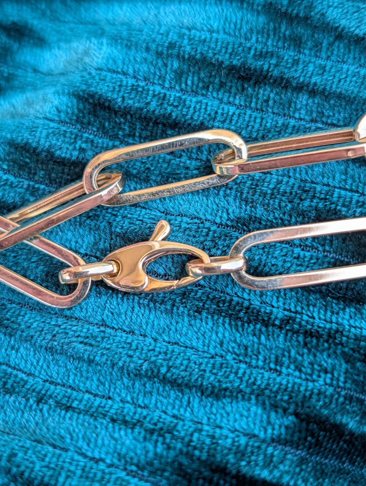 14k Yellow Gold Hollow Paperclip Link Bracelet 7″ 5.31g Never Worn Lobster Clasp