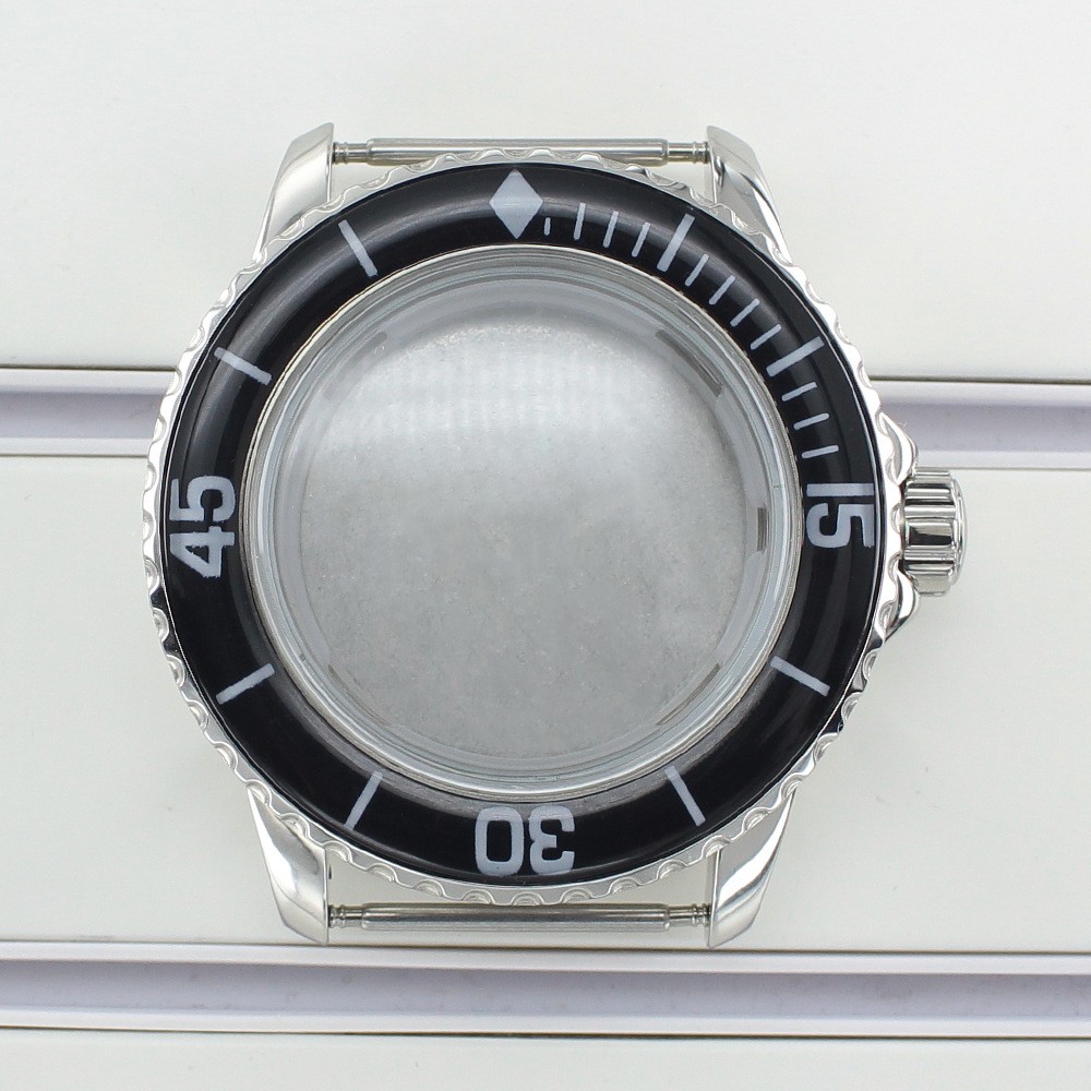 Vintage 45mm Watch Case C3 Luminous Glass Bezel For Seiko NH35 NH36 NH38Movement