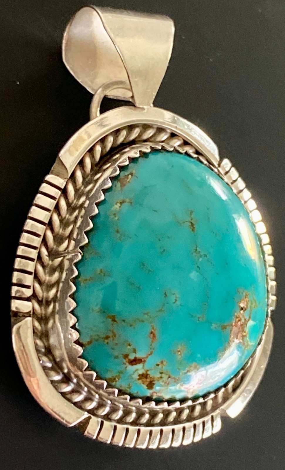 Old Pawn Turquoise Pendant Sterling Silver Vintage Southwestern Royston Cabochon
