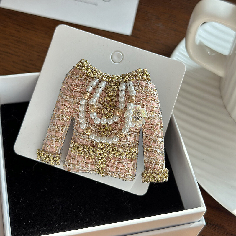 women pearl tassel pink clothes shape brooch, high quality accessory jewelry