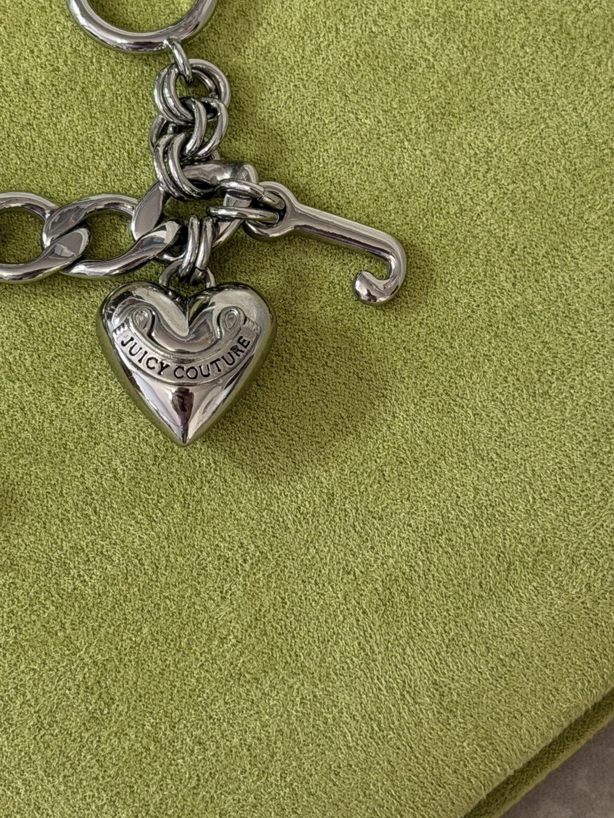 Juicy Couture Signed Silver/Pink Curb Link Charm Bracelet Toggle Crystal Enamel