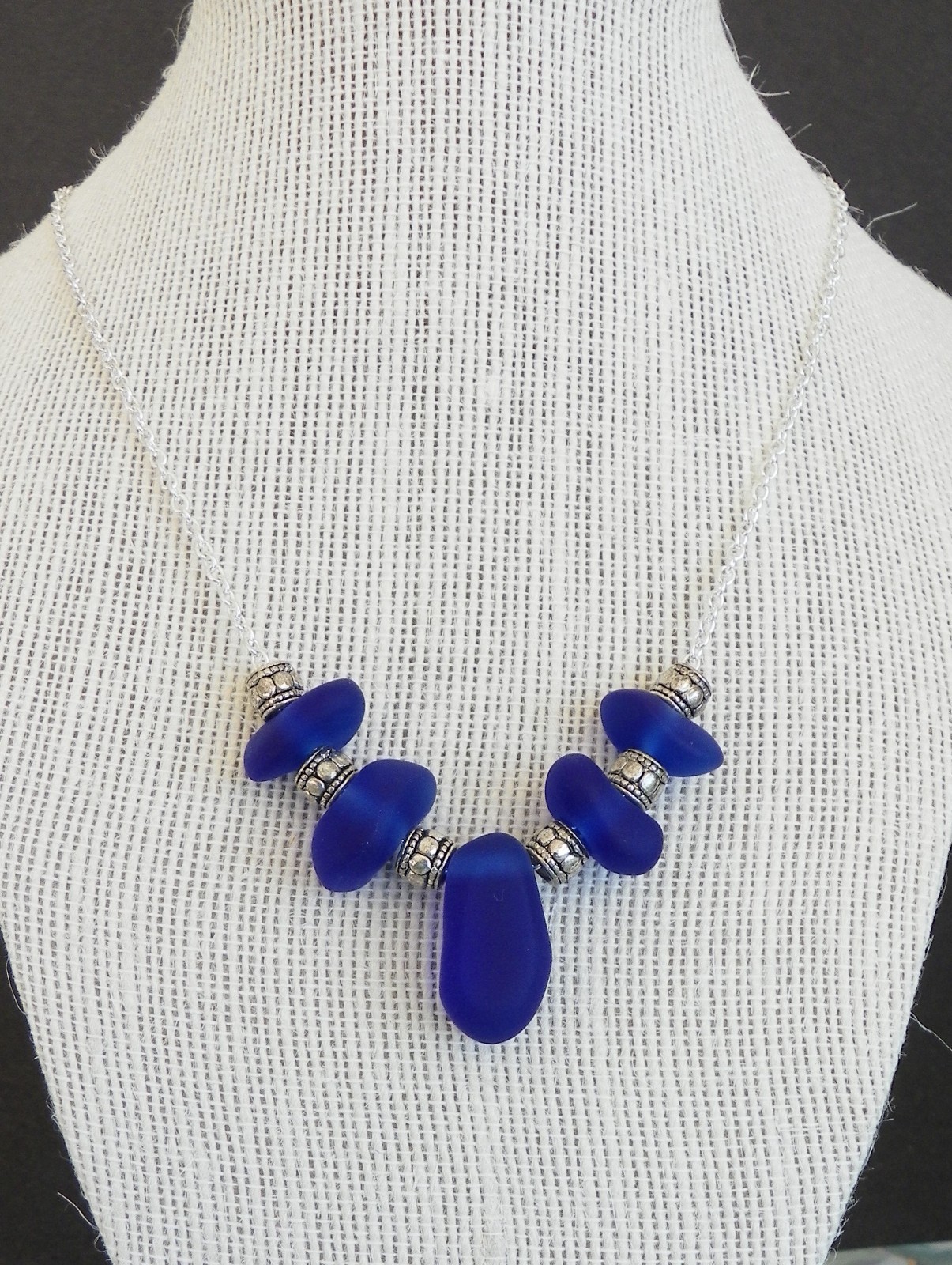 COBALT BLUE handmade Sea Glass Jewelry focal Beach glass necklace 18-20”