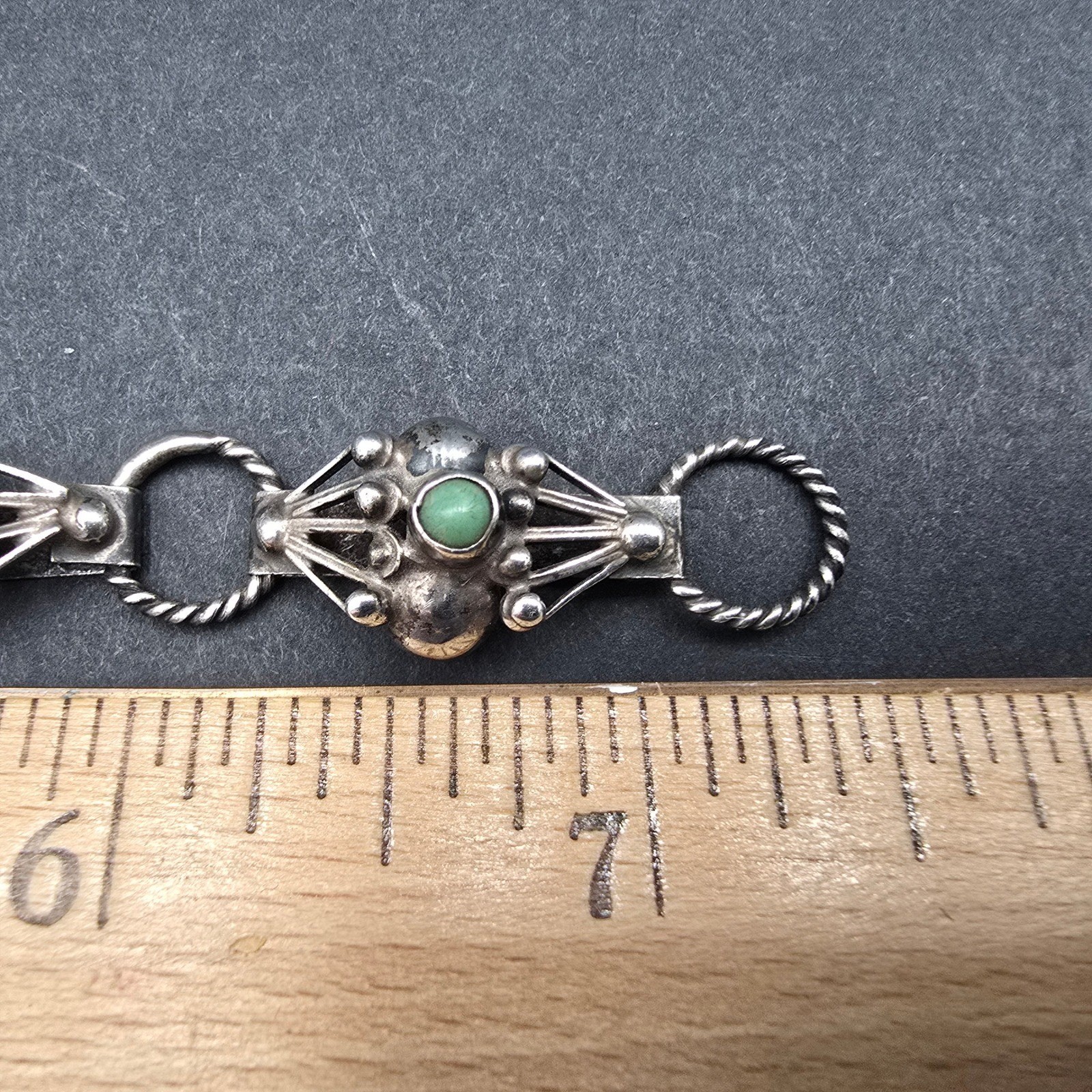 Vintage Mexican Sterling Silver 925 Turquoise Link Bracelet Mexico 7.25in