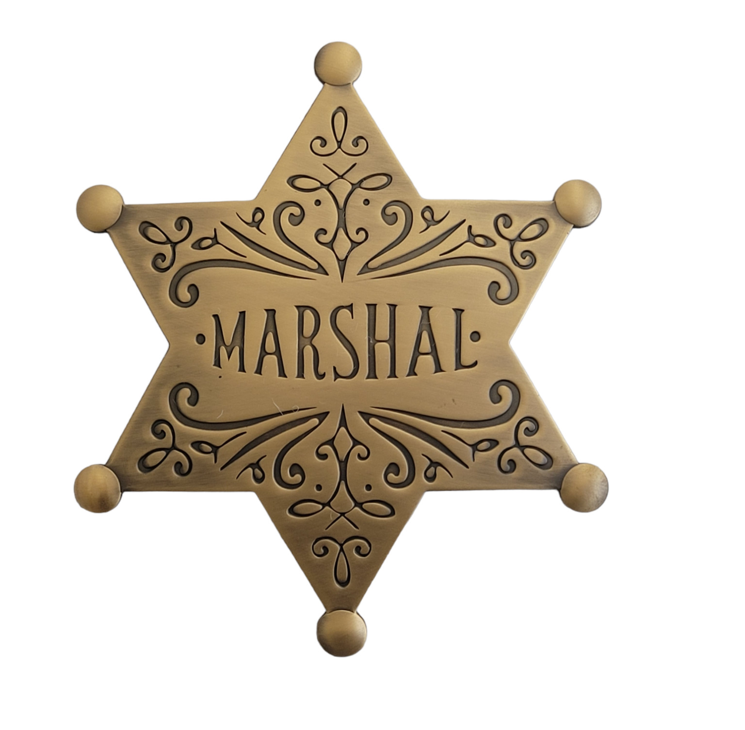 Bronze Plated Marshal Star Filigree Badge Collectable Western Wild West Badge